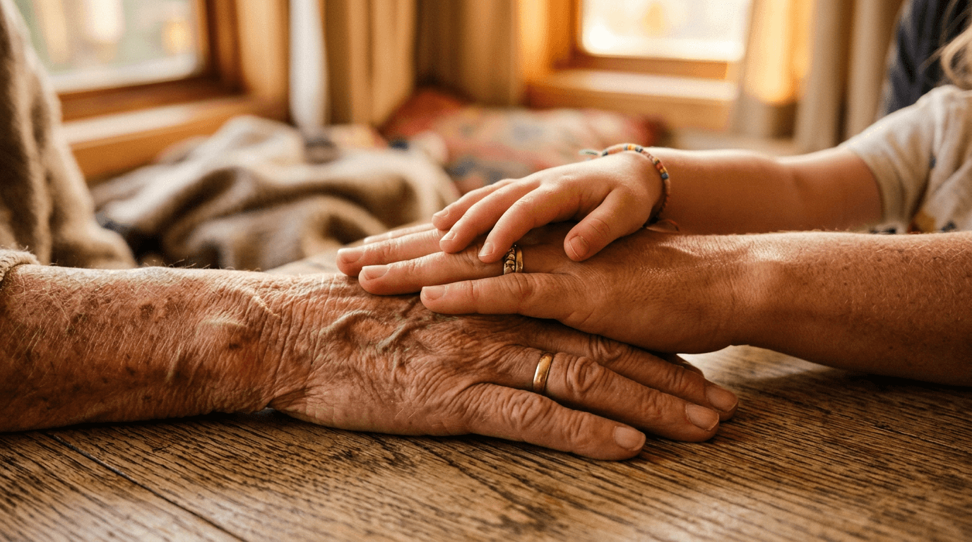 Hands of different generations touching